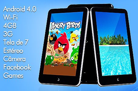 Tablet 6ª Geração Android 4.0, Wi-Fi, 4GB, 1GHZ, 3G, Tela 7,